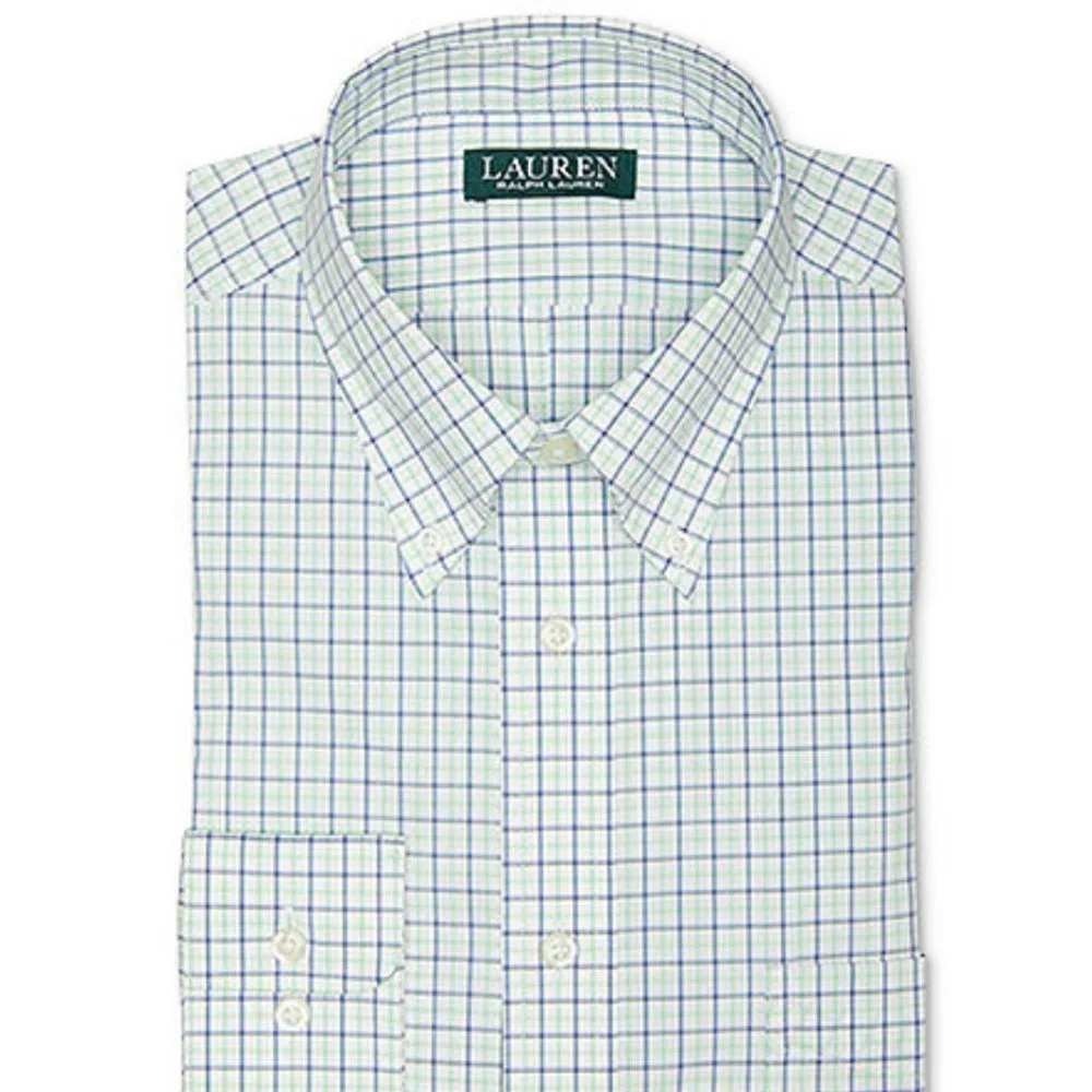 Ralph Lauren Shirt Mens 16.5 34/35 Blue Green Cotton Plaid Custom Fit
